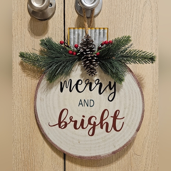 Other - Like-New Christmas Holiday Merry & Bright Wooden Door Hanger Seasonal Decoration